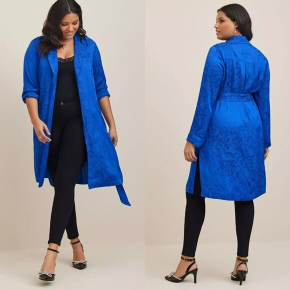 Torrid Electric Blue Jacquard Trench Coat Jacket - Picture 1 of 12